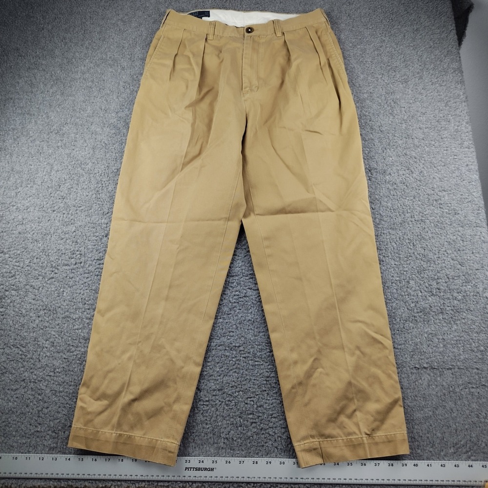 Polo Ralph Lauren Pants Mens 34x29 Andrew Pant Tan Chino Pleated 100% Cotton EUC